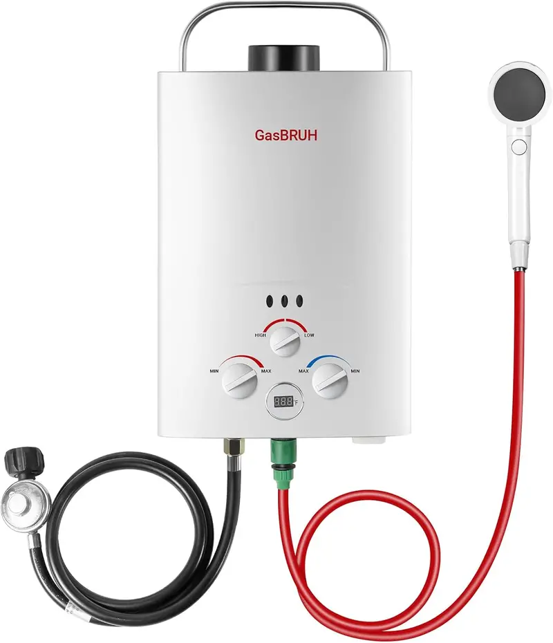 1.58 GPM Portable Propane Tankless Water Heater – Outdoor, RV, and Camping Ready with Overheat Safety Shut-Off