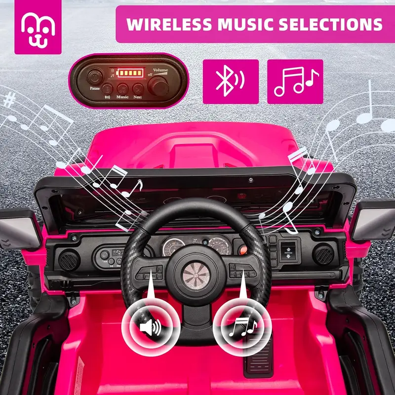 12V Remote-Controlled Ride-On Truck for Children – Twin 35W Motors, Bluetooth Audio, Dynamic LED Lighting, Suspension System & Safety Harness (Rosy Color)