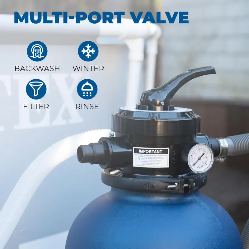 13-Inch Sand Filter Pump – 0.75 HP, 2400 GPH Pool Filtration System with Multiport Valve for Up to 10,000-Gallon Pools (1-1/4" NPT) 2