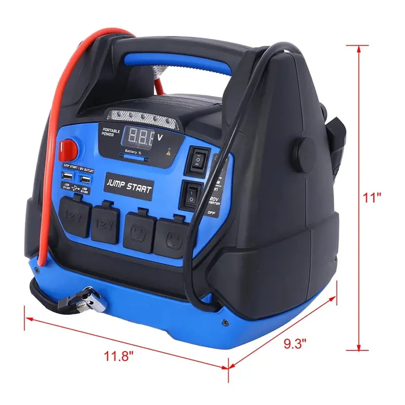 1800A Portable Jump Starter with Integrated Air Compressor: Heavy-Duty Battery Booster for Gas and Diesel Vehicles
