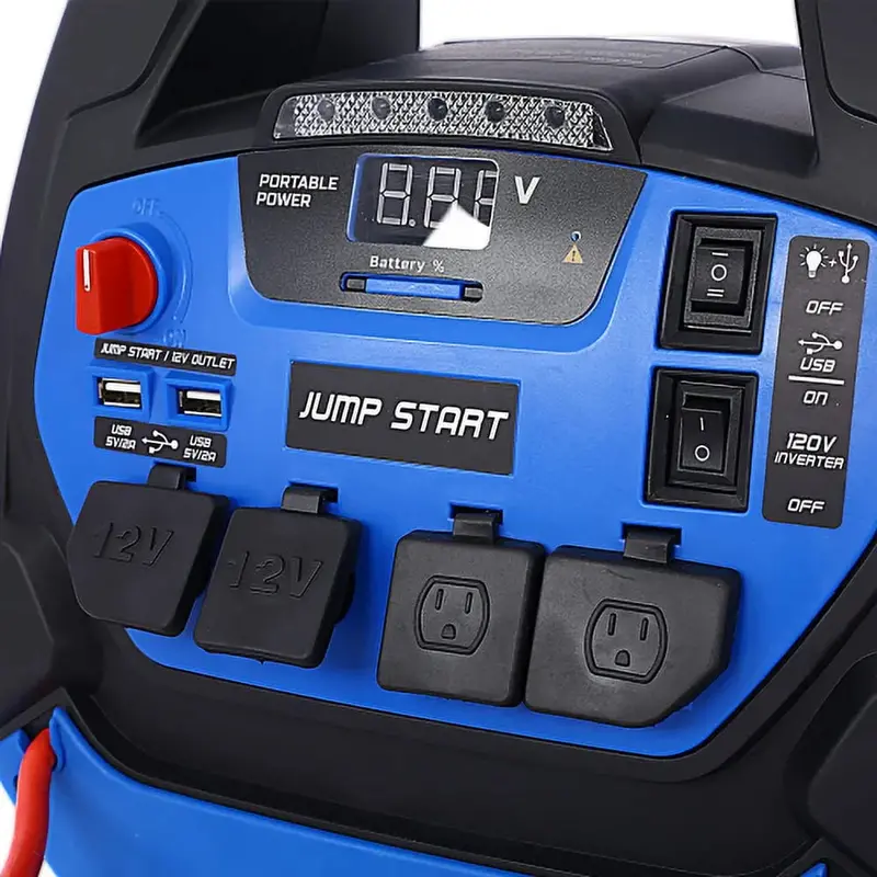 1800A Portable Jump Starter with Integrated Air Compressor: Heavy-Duty Battery Booster for Gas and Diesel Vehicles