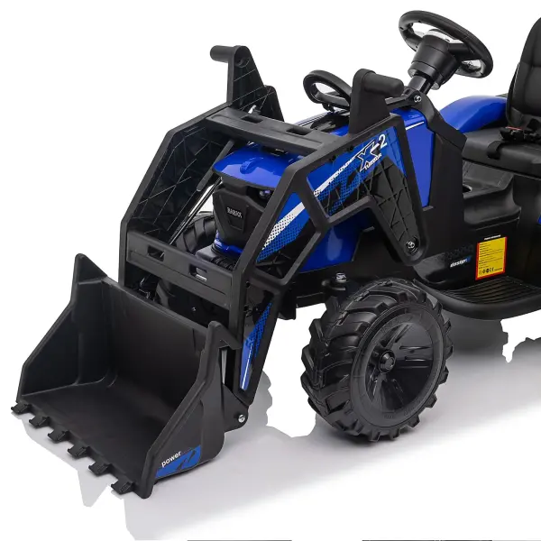 24V 3-in-1 Ride-On Tractor Toy – Excavator, Bulldozer & Tractor Functions with Remote, LED Lights & Bluetooth Audio (Blue)