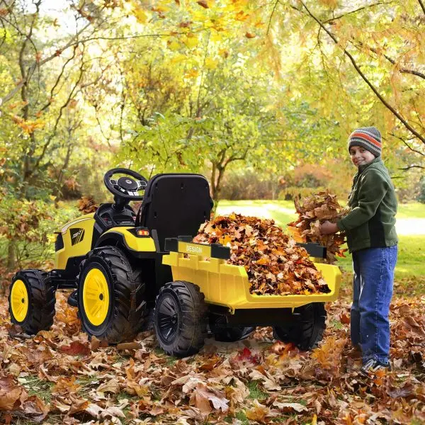 24V 3-in-1 Ride-On Tractor Toy – Excavator, Bulldozer & Tractor Modes with Remote, LED Lights, USB & Bluetooth (Yellow) 2
