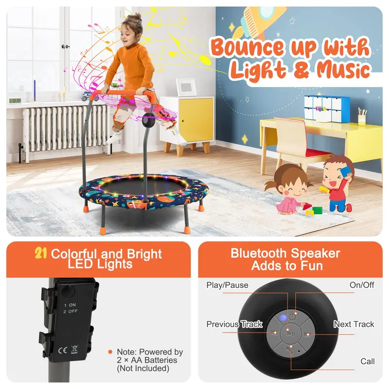 36-Inch Bluetooth-Enabled LED-Trimmable Trampoline with Safety Net