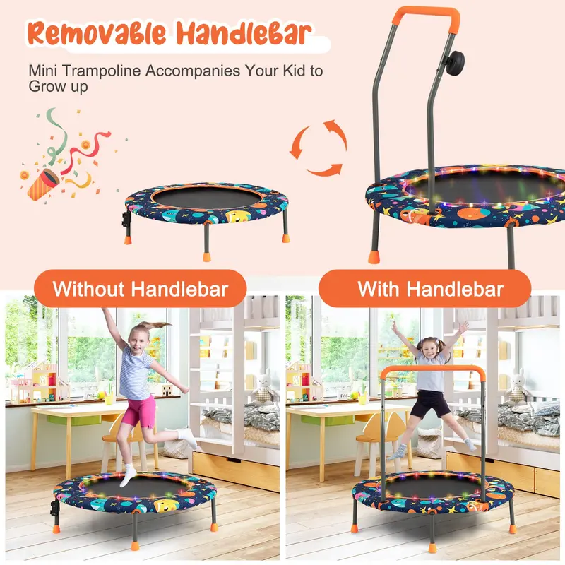 36-Inch Bluetooth-Enabled LED-Trimmable Trampoline with Safety Net