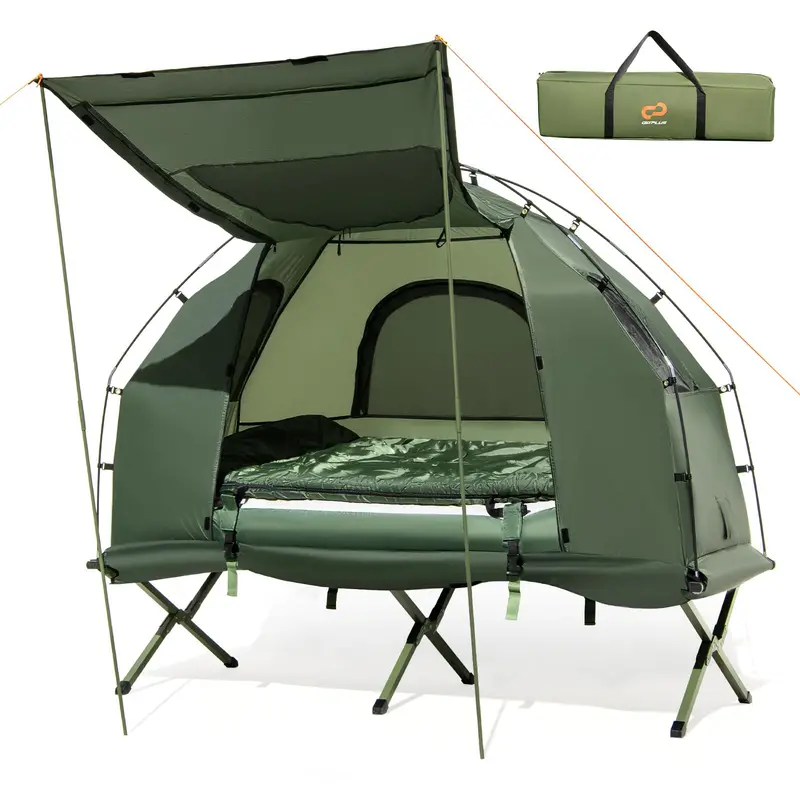5-in-1 Elevated Camping Cot System – Includes Air Mattress, Pillow, Sleeping Bag & Weatherproof Shelter 2