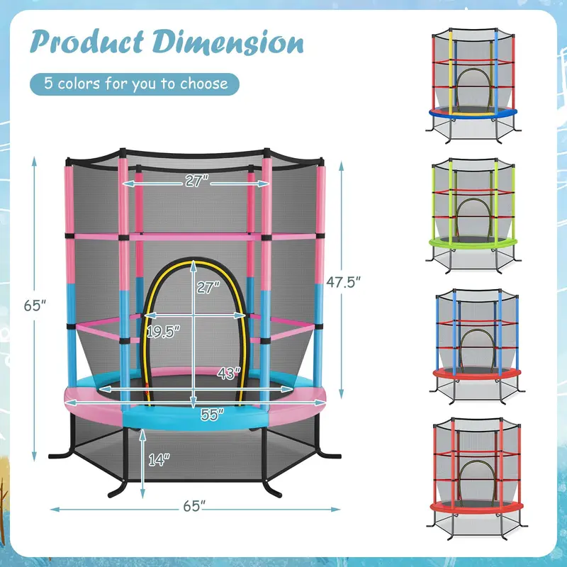 55-Inch ASTM-Certified Kids' Trampoline – 4.6-Foot Toddler Bouncer with Enclosure Safety Net