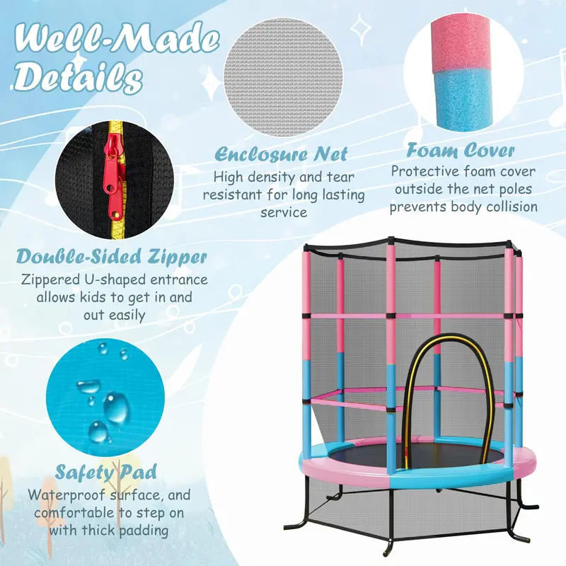 55-Inch ASTM-Certified Kids' Trampoline – 4.6-Foot Toddler Bouncer with Enclosure Safety Net