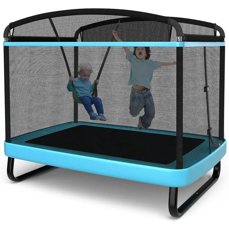 6-Foot ASTM-Certified Kids' Trampoline – Rectangular Bounce Pad with Enclosure Net, Swing Attachment, and 220 lb Weight Limit (Ages 3–8)
