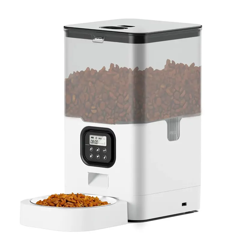 6-Liter Automatic Cat Feeder Featuring Stainless Steel Dish, Programmable Dispensing, Voice Memo Function & LCD Control Panel 2