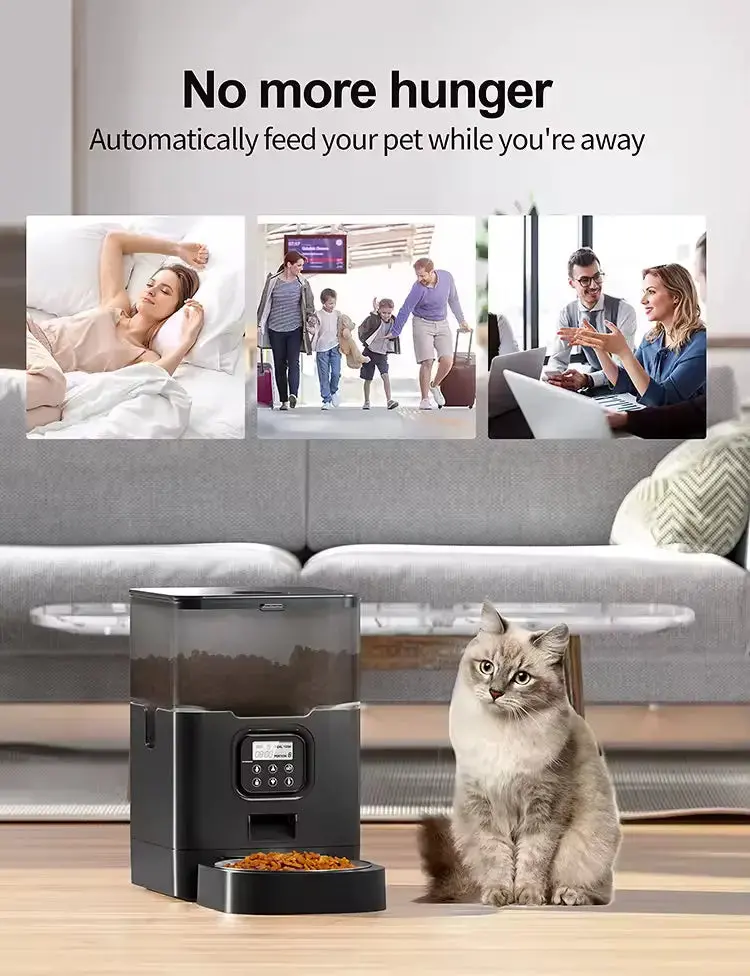 6-Liter Automatic Cat Feeder Featuring Stainless Steel Dish, Programmable Dispensing, Voice Memo Function & LCD Control Panel