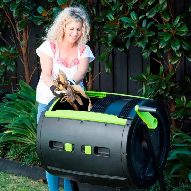 65-Gallon Dual-Chamber Rotating Compost Tumbler – Wheeled Cart Base for Easy Turning and Efficient Organic Waste Processing