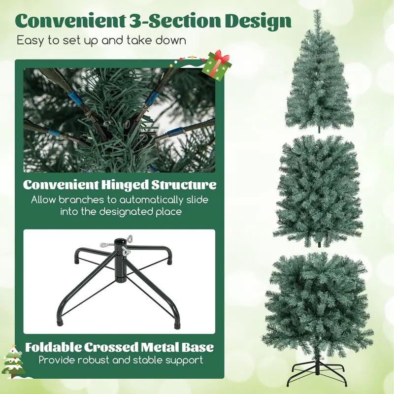 7.5-Foot Blue Slim Pencil Christmas Tree – Pre-Lit Design with 250 Warm White & Multicolor LEDs, 9 Modes, 724 Branch Tips