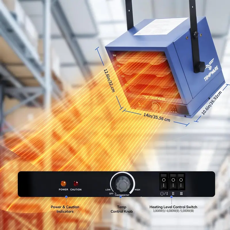 7500W Digital Ceiling-Mount Garage Heater – 240V Hardwired Unit with Remote Control and Programmable 12-Hour Timer 2
