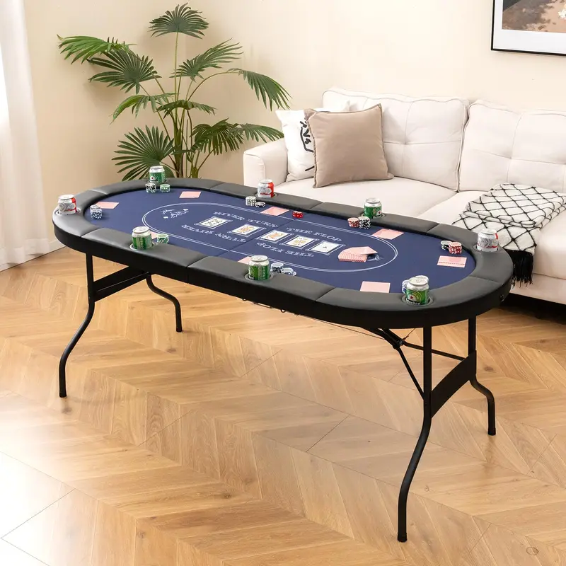 8-Player Foldable Poker Table – Reinforced Surface with Deep Metal Cup Holders 2