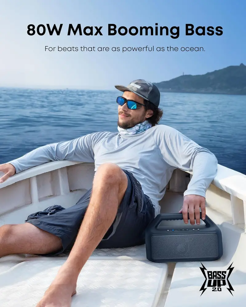 80W IPX7 Waterproof Bluetooth Speaker – Portable Outdoor Speaker with BassUp 2.0, 24-Hour Battery, RGB Lighting & Custom EQ
