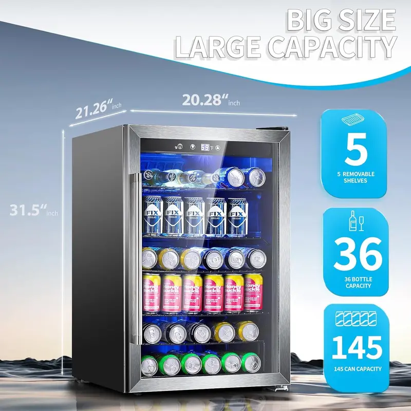 Antarctic Star Freestanding 68-Can Beverage Cooler with Tempered Glass Door and Digital Temperature Control
