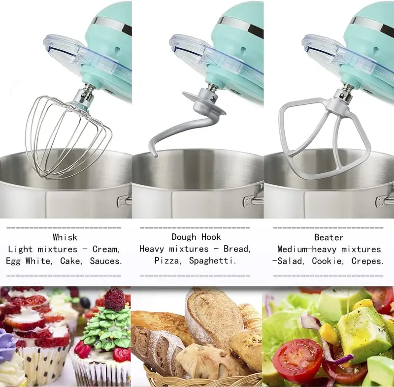 Aucma 6.5-Quart Tilt-Head Stand Mixer – 660W Motor, 6-Speed Precision Control, Includes Dough Hook and Polished Stainless Steel Bowl