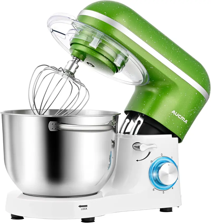 Aucma 6.5-Quart Tilt-Head Stand Mixer – 660W Motor, 6-Speed Precision Control, Includes Dough Hook and Polished Stainless Steel Bowl