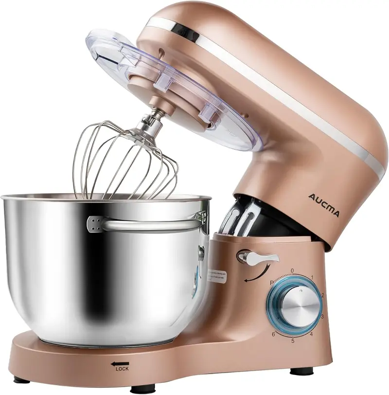 Aucma 6.5-Quart Tilt-Head Stand Mixer – 660W Motor, 6-Speed Precision Control, Includes Dough Hook and Polished Stainless Steel Bowl