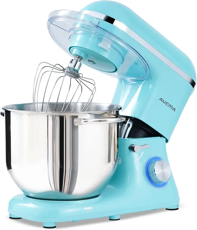 Aucma 6.5-Quart Tilt-Head Stand Mixer – 660W Motor, 6-Speed Precision Control, Includes Dough Hook and Polished Stainless Steel Bowl
