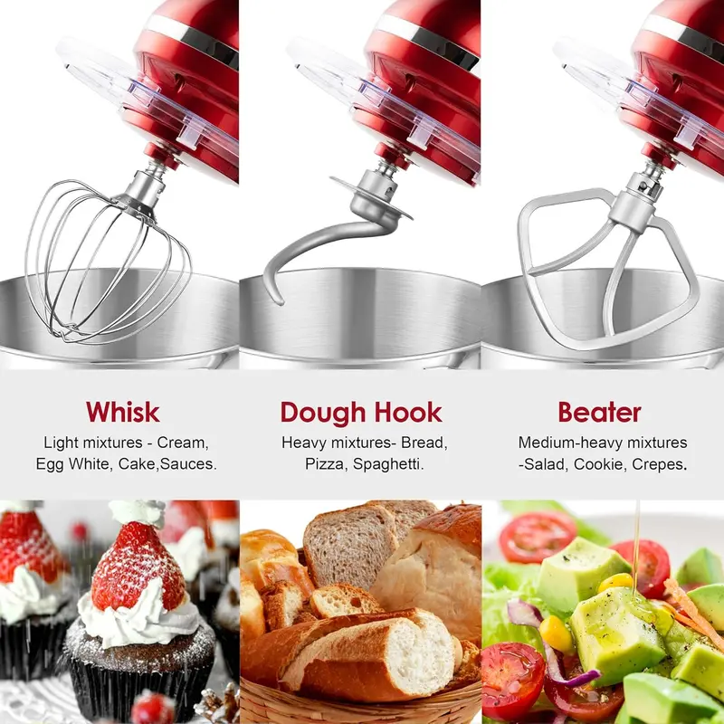 Aucma 6.5-Quart Tilt-Head Stand Mixer – 660W Motor, 6-Speed Precision Control, Includes Dough Hook and Polished Stainless Steel Bowl