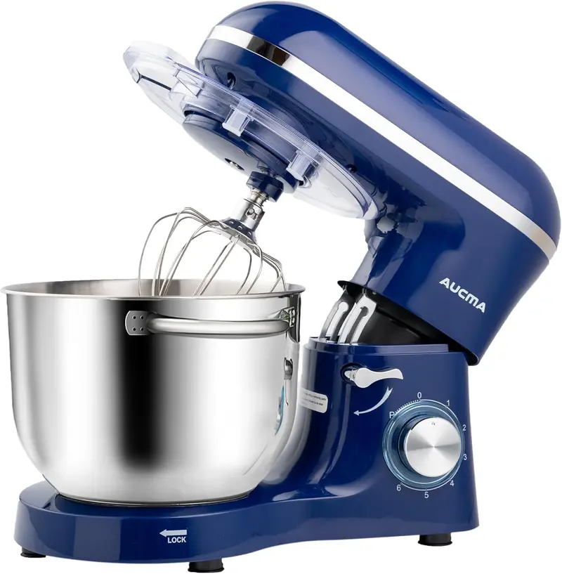 Aucma 6.5-Quart Tilt-Head Stand Mixer – 660W Motor, 6-Speed Precision Control, Includes Dough Hook and Polished Stainless Steel Bowl