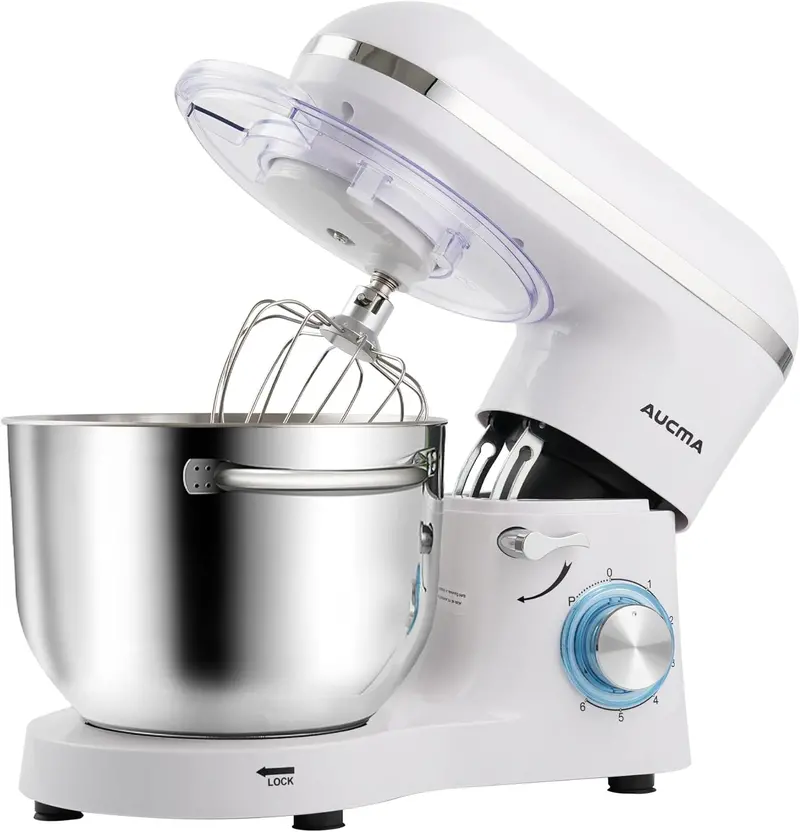 Aucma 6.5-Quart Tilt-Head Stand Mixer – 660W Motor, 6-Speed Precision Control, Includes Dough Hook and Polished Stainless Steel Bowl