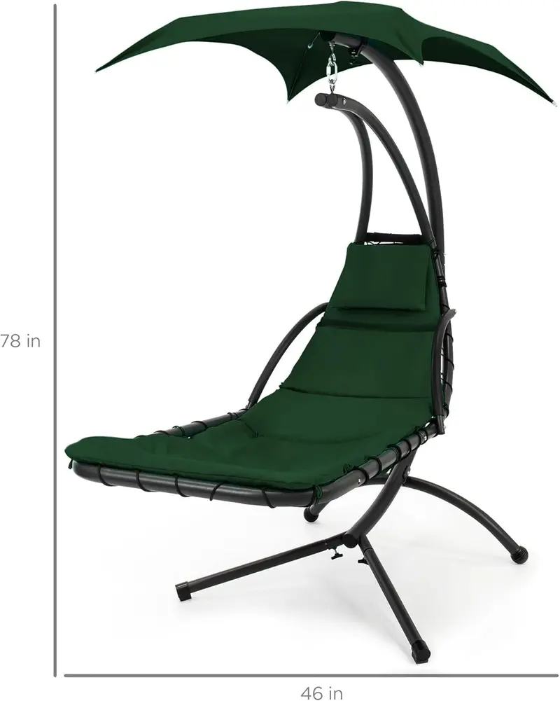 Best Choice Products Curved Steel Hanging Chaise Swing – Teal Outdoor Lounger with Detachable Canopy & Pillow