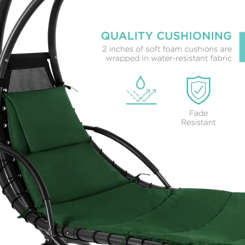 Best Choice Products Curved Steel Hanging Chaise Swing – Teal Outdoor Lounger with Detachable Canopy & Pillow