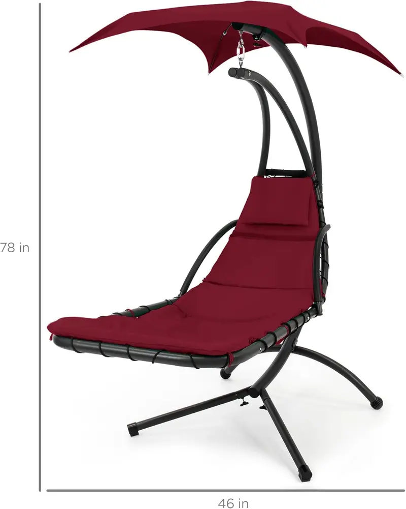 Best Choice Products Curved Steel Hanging Chaise Swing – Teal Outdoor Lounger with Detachable Canopy & Pillow