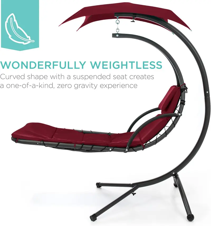 Best Choice Products Curved Steel Hanging Chaise Swing – Teal Outdoor Lounger with Detachable Canopy & Pillow