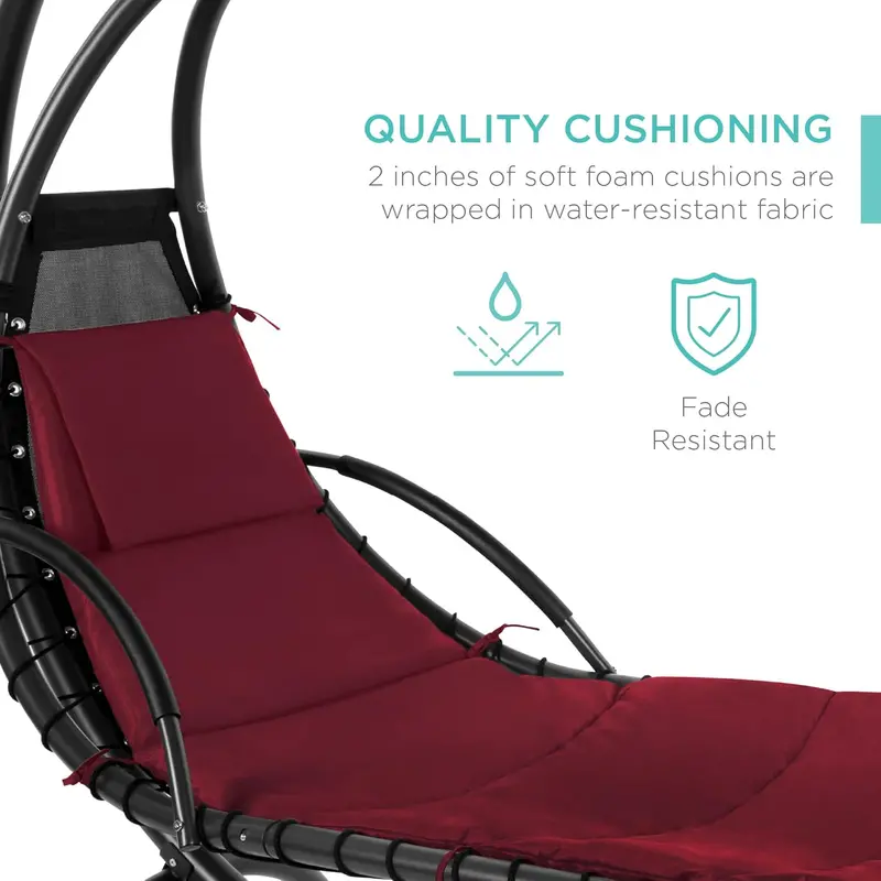 Best Choice Products Curved Steel Hanging Chaise Swing – Teal Outdoor Lounger with Detachable Canopy & Pillow