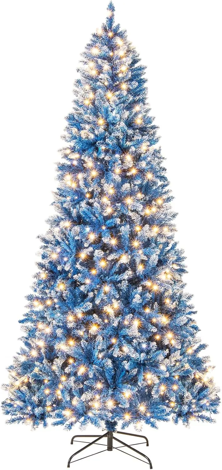 Blue Frosted Artificial Christmas Tree Featuring Warm White LED Illumination and PVC Tips