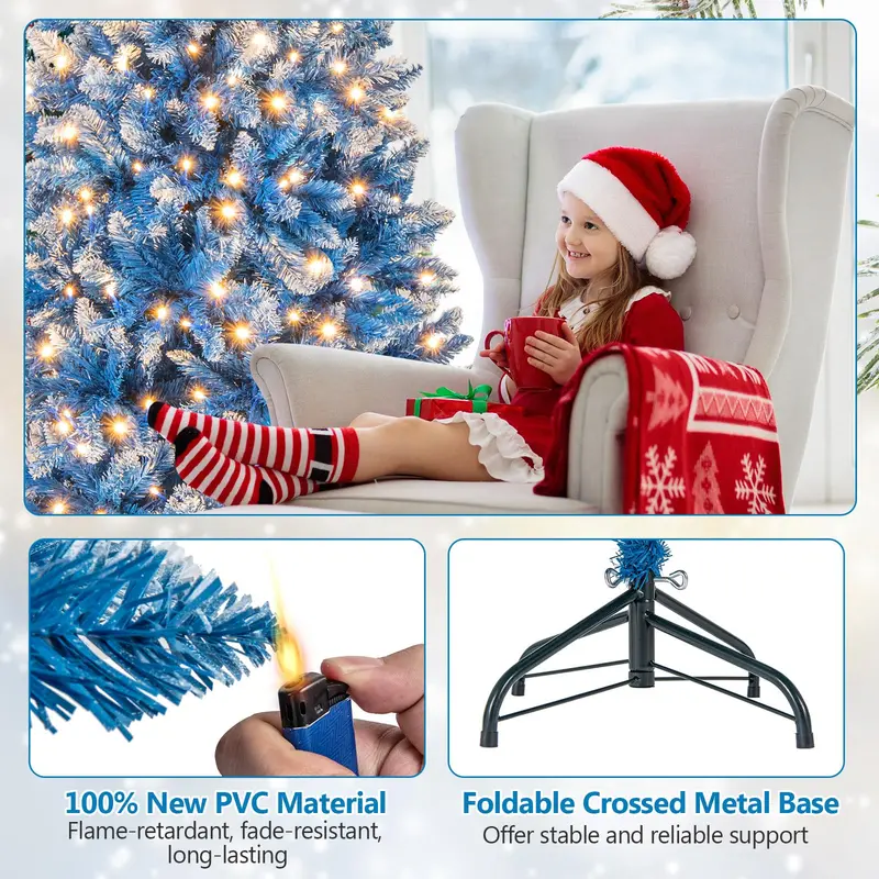 Blue Frosted Artificial Christmas Tree Featuring Warm White LED Illumination and PVC Tips