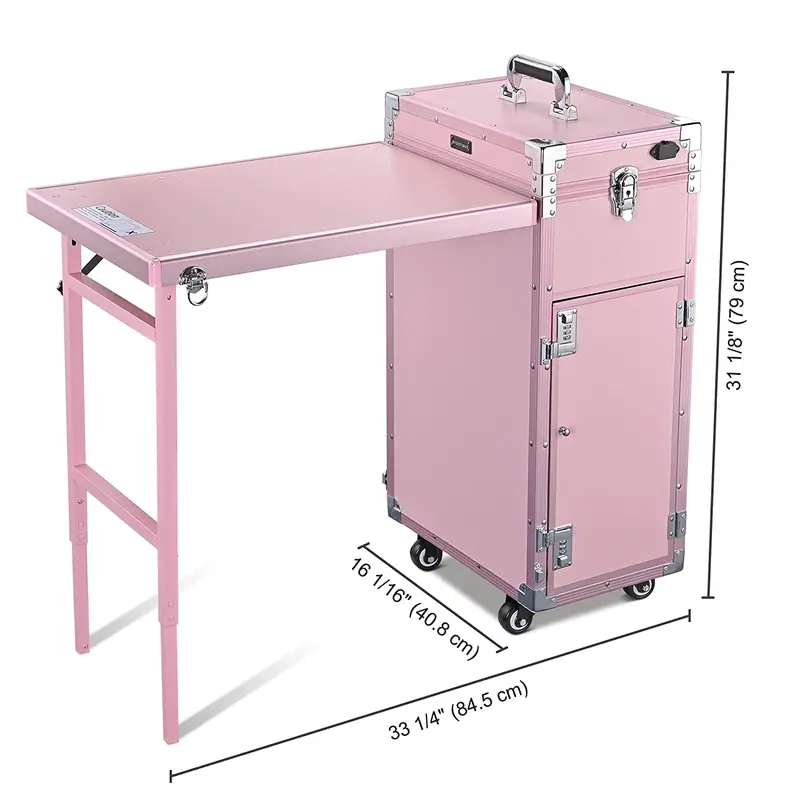 BYOOTIQUE Rolling Nail Art Station – Pink Mobile Makeup Cart Featuring Mirror, 4 Smooth-Glide Drawers