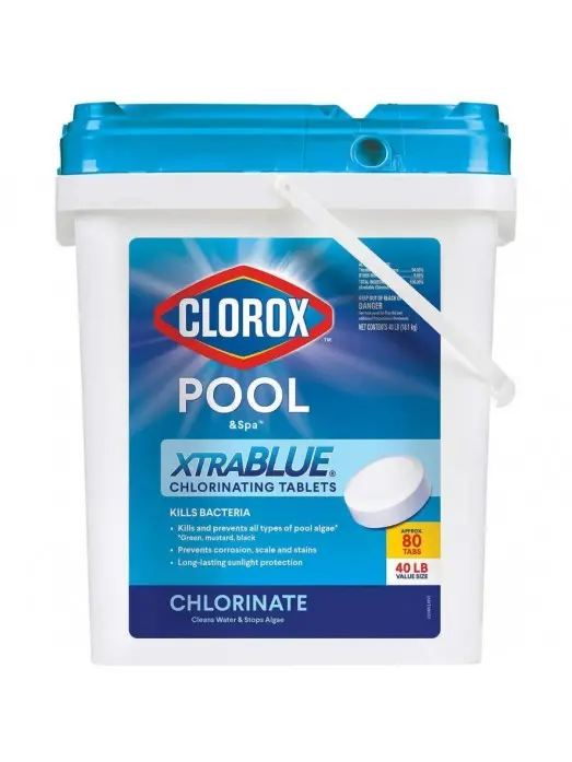 Clorox Xtra Blue 3-Inch Chlorine Tablets – 40 LB (80-Tablet) Long-Lasting Sanitizer for Pools and Spas