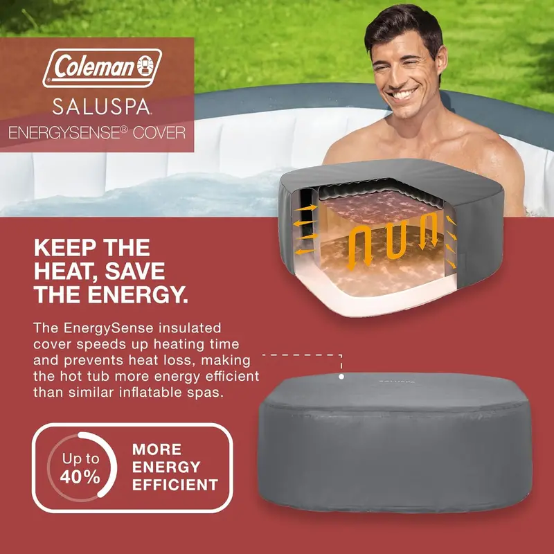 Coleman SaluSpa Atlantis Square Inflatable Hot Tub – Spacious 4–6 Person Outdoor Spa with 140 Jets