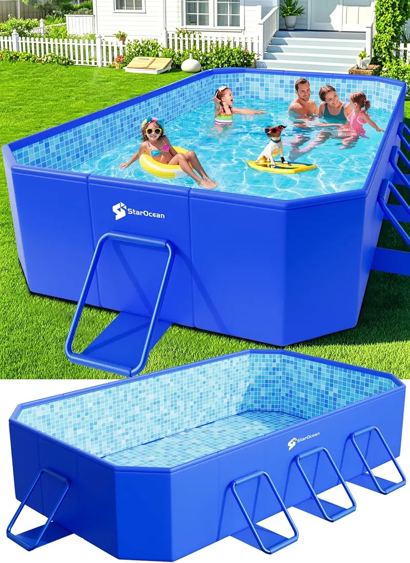 Collapsible Hard-Shell Backyard Pool – Non-Inflatable Folding Pool (115" x 66" x 20") with Mosaic Design for Kids & Adults