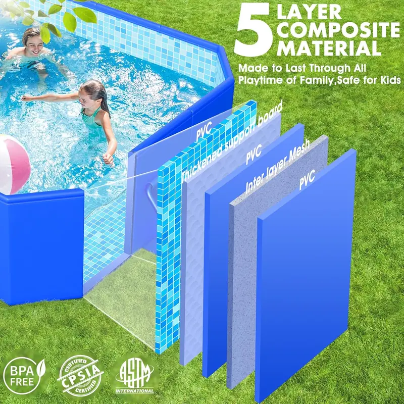 Collapsible Hard-Shell Backyard Pool – Non-Inflatable Folding Pool (115" x 66" x 20") with Mosaic Design for Kids & Adults 2