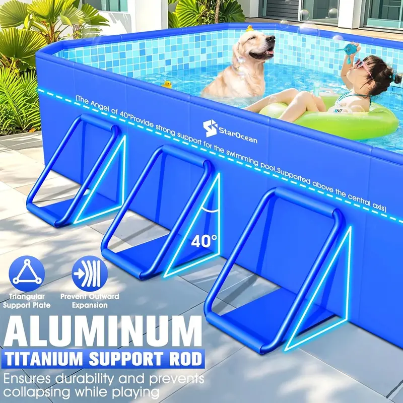 Collapsible Hard-Shell Backyard Pool – Non-Inflatable Folding Pool (115" x 66" x 20") with Mosaic Design for Kids & Adults