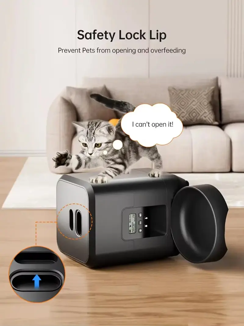 Compact 2L Automatic Cat Feeder with LCD Timer, Adjustable Slow-Feed Setting & Dry Food Compatibility for Small Pets