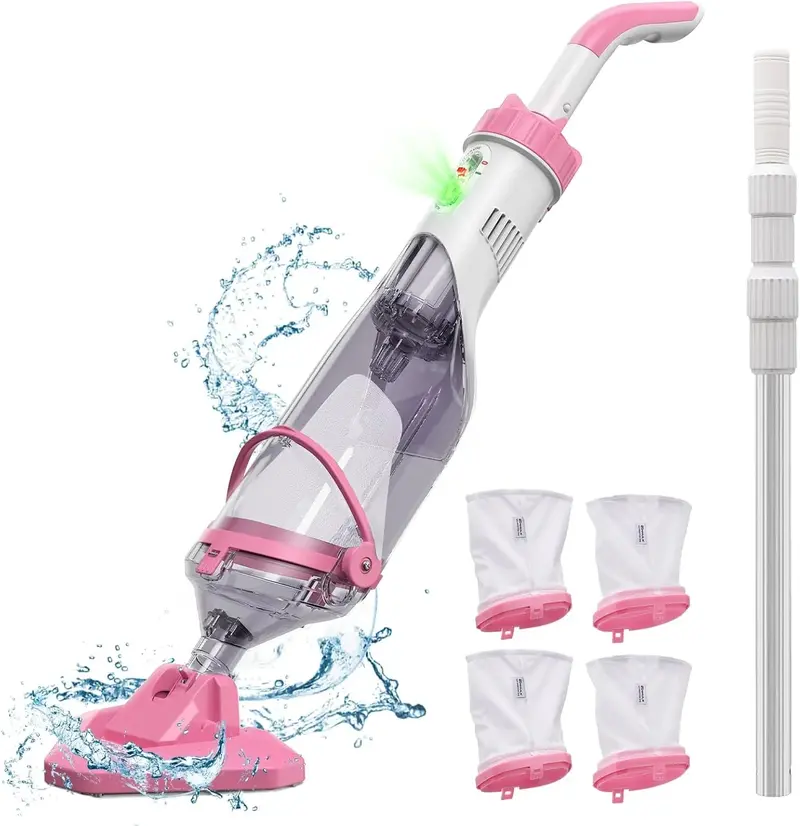 Cordless Handheld Pool Vacuum: Extendable Pole, 60-Minute Battery Life, 18.5 GPM Suction for Above-Ground Pools