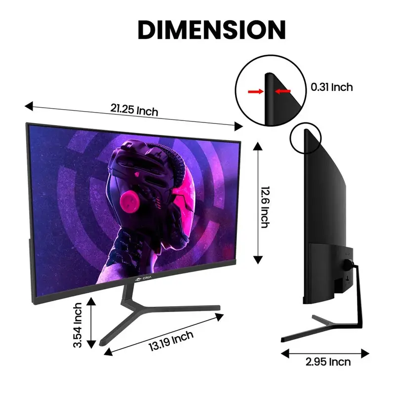 CRUA 24-Inch FHD 180Hz Curved Gaming Monitor – Borderless Display with AMD FreeSync, Low Motion Blur, and Dual HDMI/DisplayPort Inputs (Black)