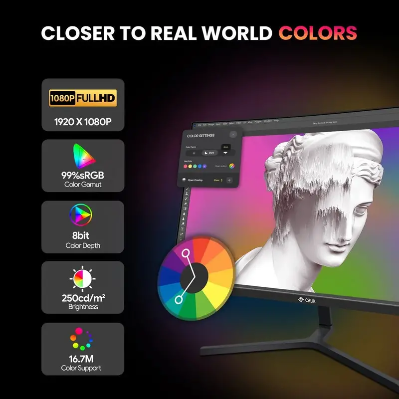 CRUA 24-Inch FHD 180Hz Curved Gaming Monitor – Borderless Display with AMD FreeSync, Low Motion Blur, and Dual HDMI/DisplayPort Inputs (Black)
