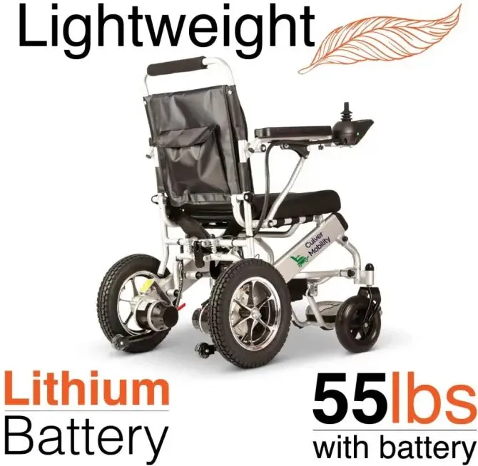 Culver Mobility Foldable Power Wheelchair – FAA-Approved Compact Scooter with Ramp Accessory (Silver, 17.5" Seat)