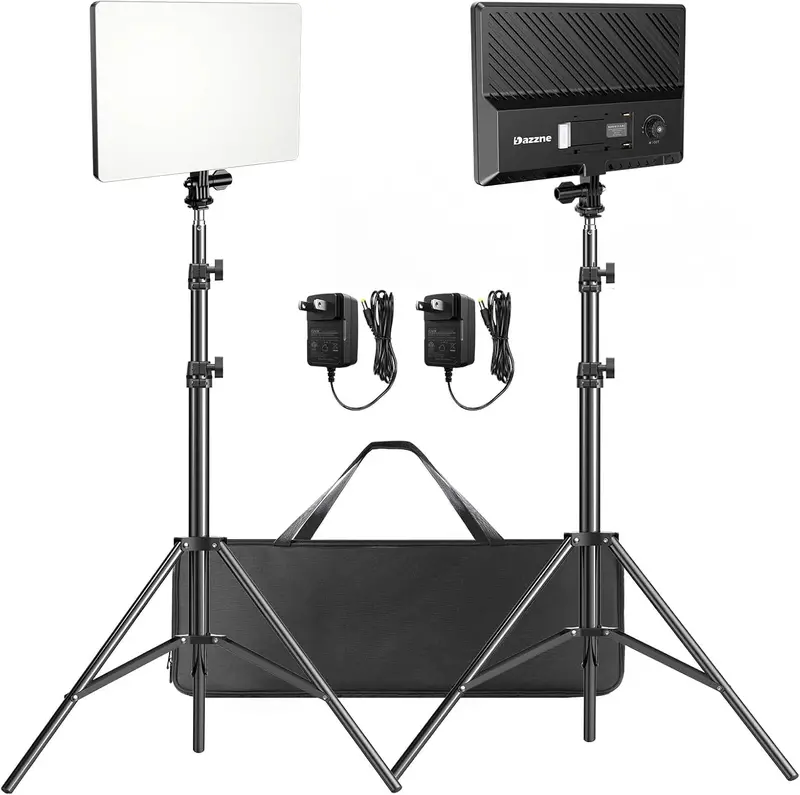D50 Bi-Color LED Video Light Panel – 15.4" Dimmable Studio Light Set (2-Pack), 3000K–8000K, CRI 96+, 45W per Unit