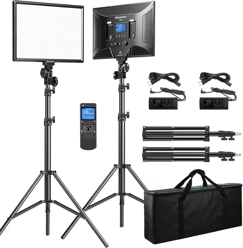 D50 Bi-Color LED Video Light Panel – 15.4" Dimmable Studio Light Set (2-Pack), 3000K–8000K, CRI 96+, 45W per Unit 2