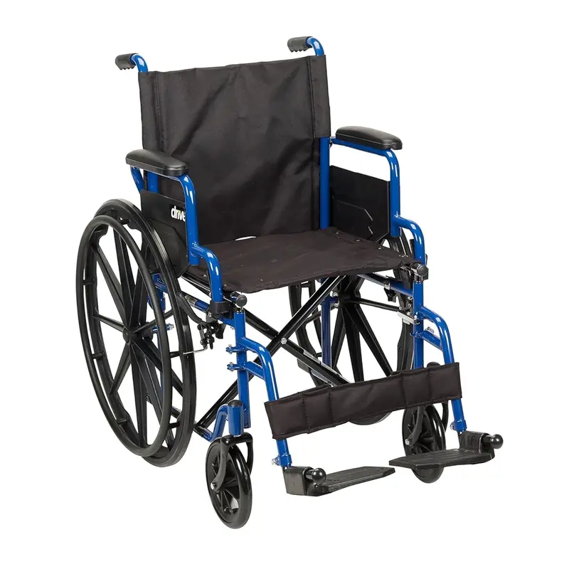 Drive Medical Blue Streak Portable Folding Wheelchair – Lightweight Transport Chair with Swing-Away Footrests