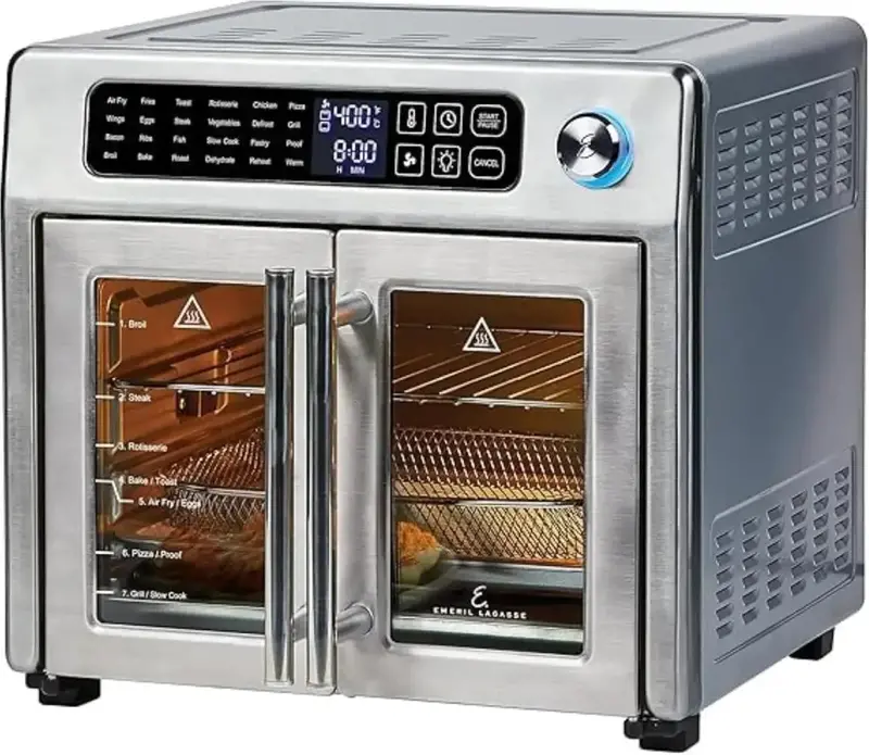 Emeril Lagasse 26-Quart Air Fryer Toaster Oven – French-Door Convection Countertop Oven, Stainless Steel Exterior